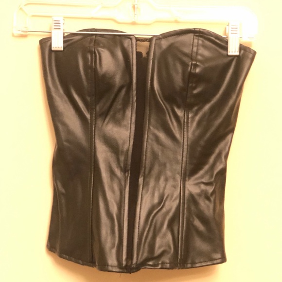 Black Leather Corset Strapless Top - Picture 4 of 4